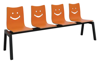 SMILE 4, dřevěná lavice do čekárny, 4-sedák, oranžová, kostra černá